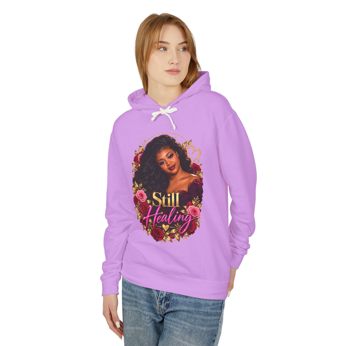 Still Healing Hoodie β Floral Heart Portrait Lightweight Hoodie