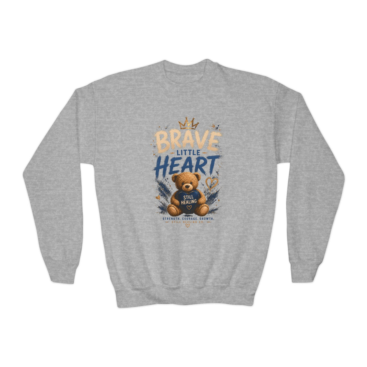 Youth Crewneck Sweatshirt - 'Brave Little Heart' Teddy Bear Kids Pullover