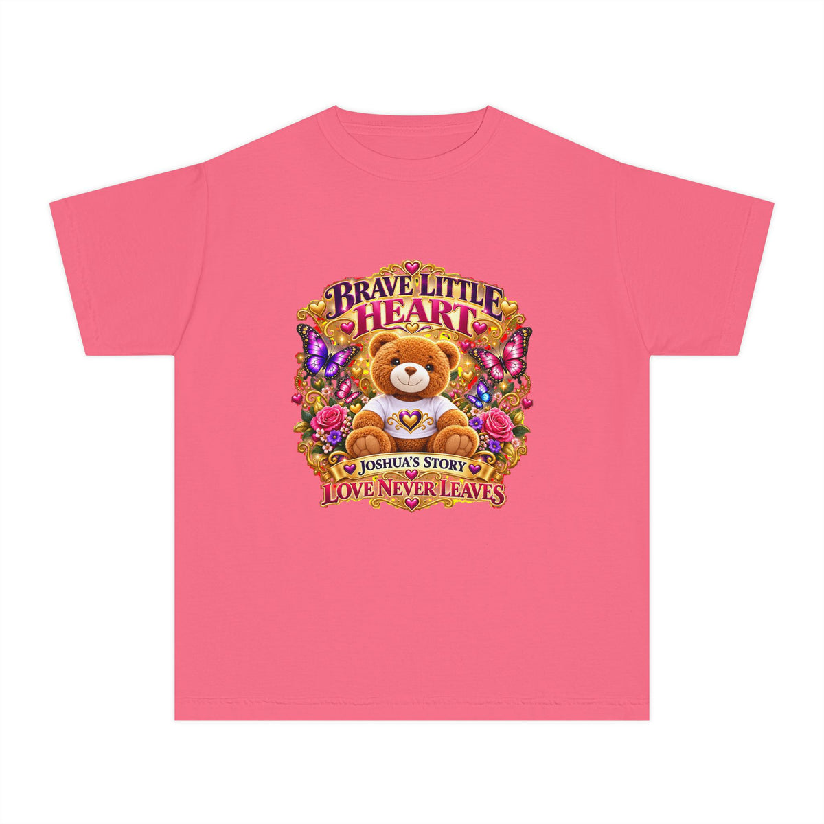 Youth Tee β "Brave Little Heart" Teddy Bear Floral Comfort Shirt