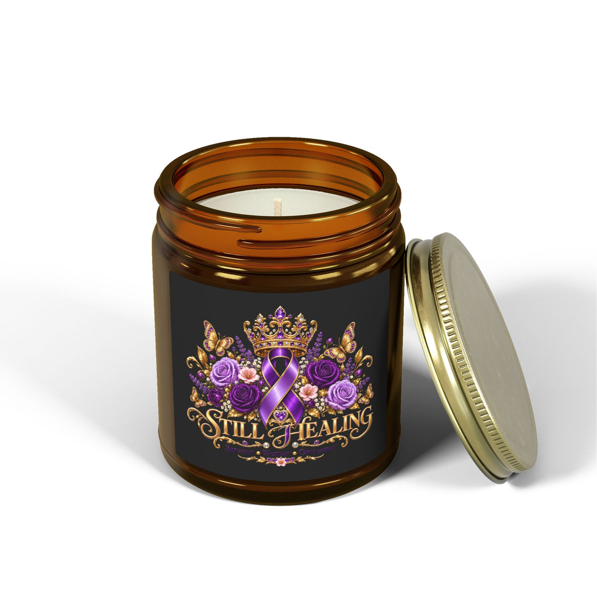 Still Healing Purple Ribbon Scented Candle — Coconut Apricot Wax (4oz/9oz)