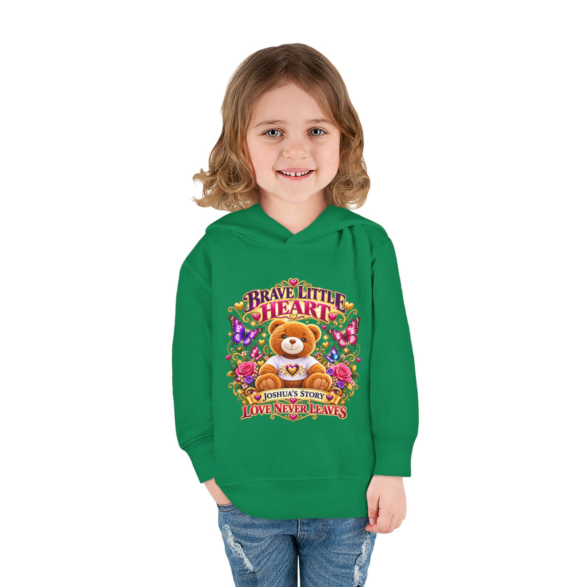 Toddler Hoodie - "Brave Little Heart" Teddy Design (Personalize: Joshua's Story)