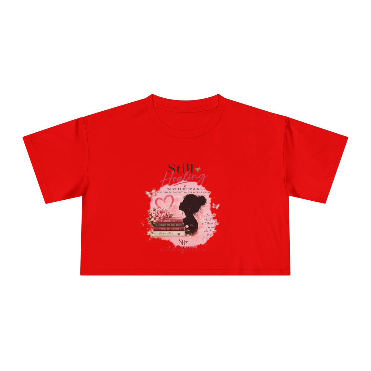 Crop Tee — 'Still Healing' Pink Floral Breast Cancer Awareness Top