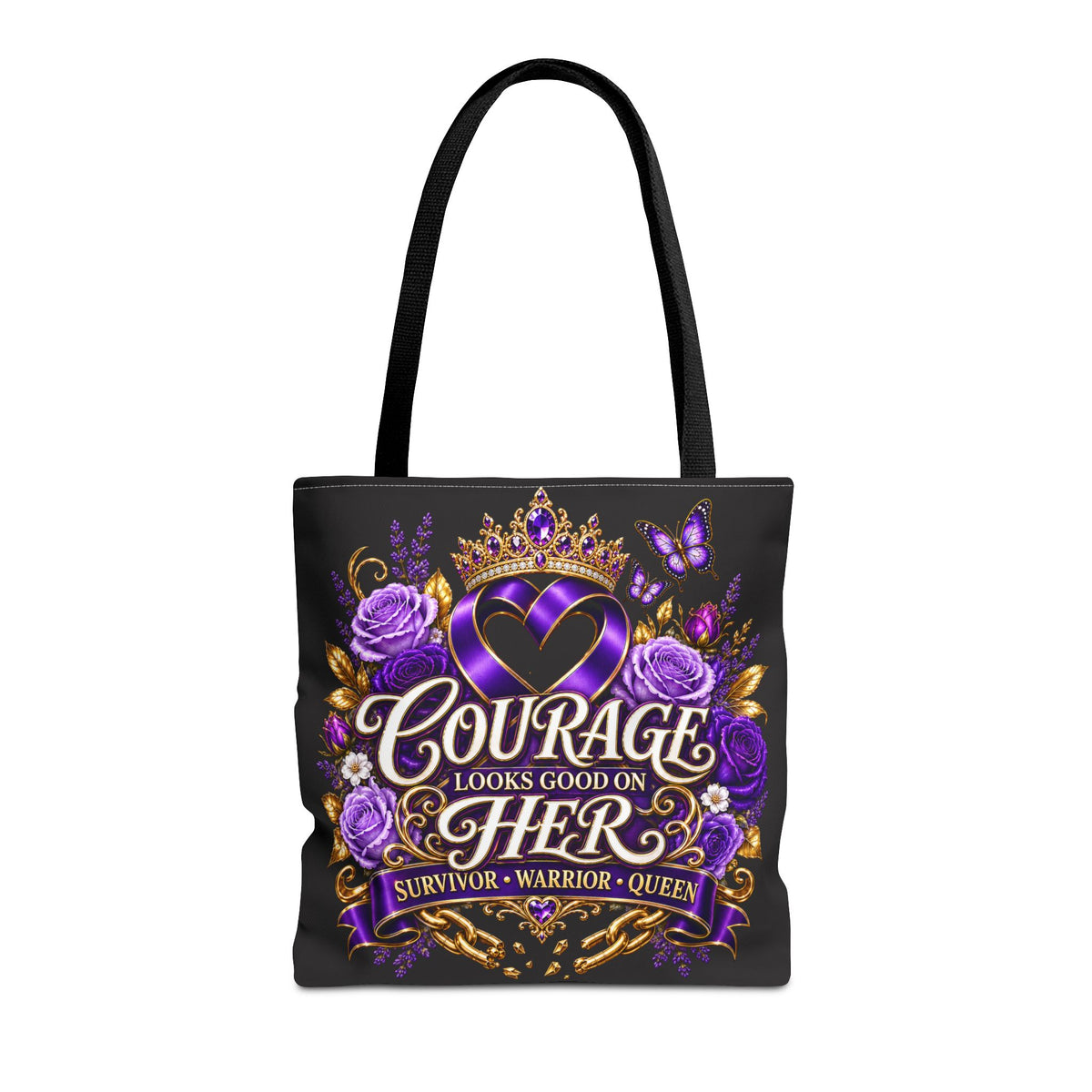 Courage Looks Good on Her Tote Bag — Purple Survivor Warrior Queen Tote
