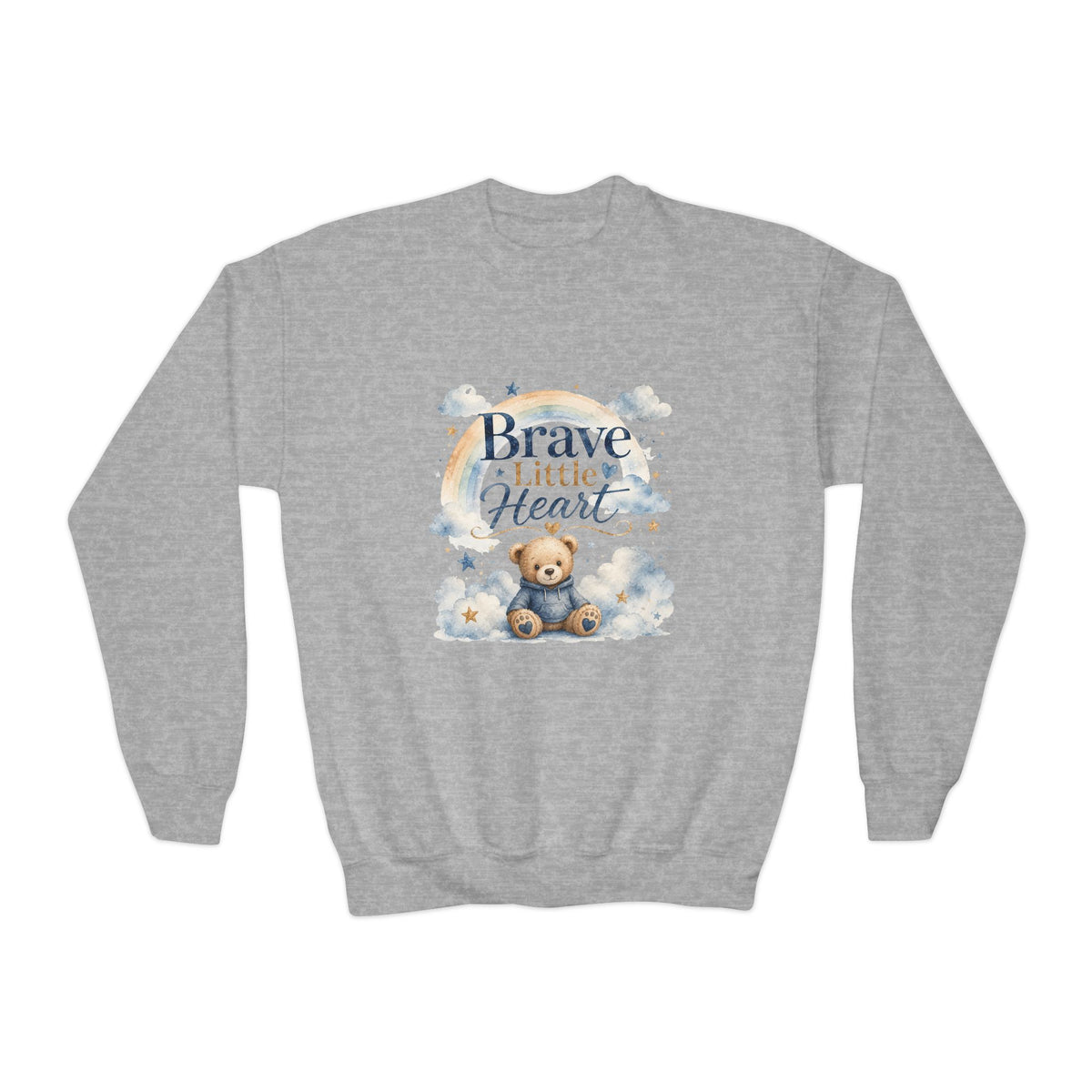 Youth Sweatshirt — "Brave Little Heart" Teddy Bear Kids Crewneck