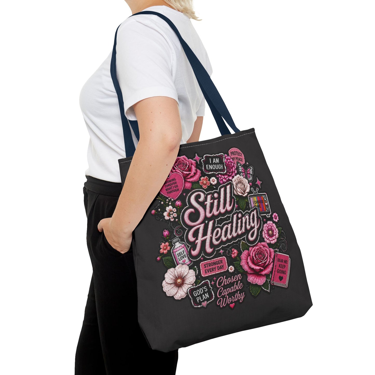 Still Healing Floral Tote Bag β Inspirational Recovery Messenger Tote
