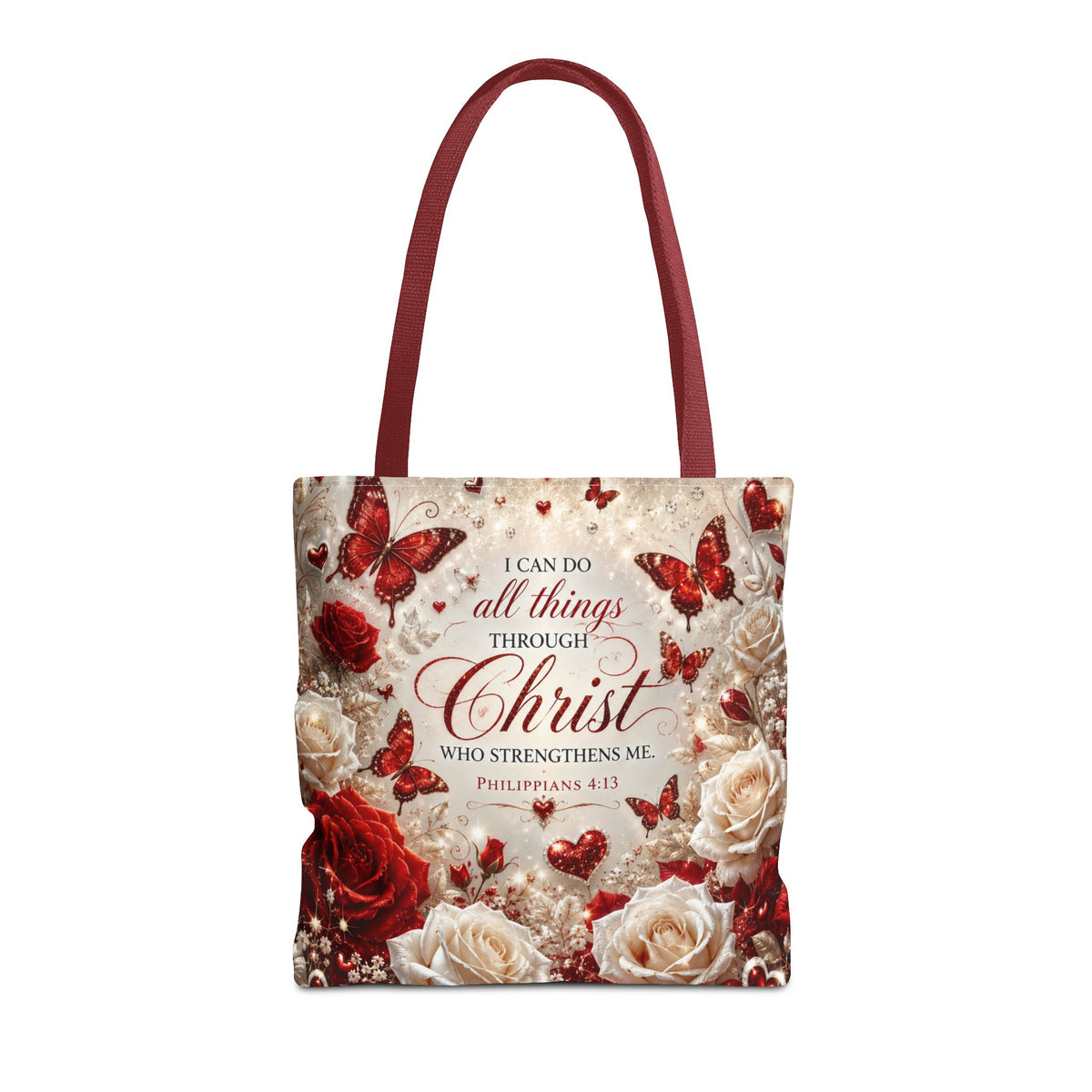 Christian Floral Tote Bag — "I Can Do All Things Through Christ" Philippians 4:13