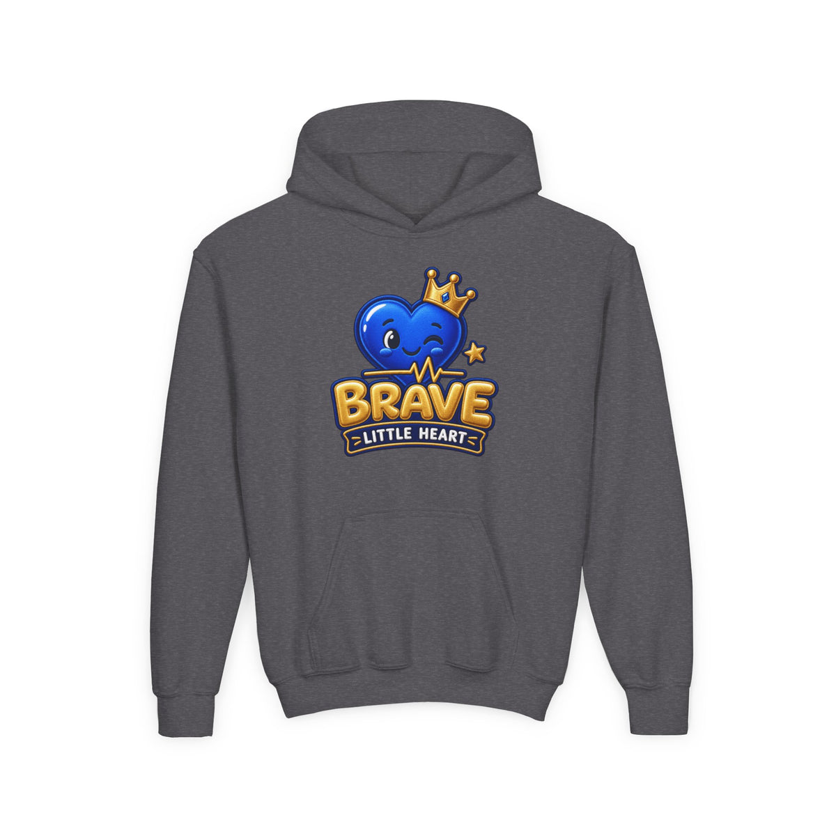 Youth Hoodie - "Brave Little Heart" Cute Blue Whale Crown Design