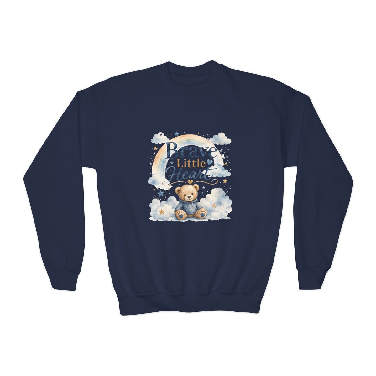 Youth Sweatshirt — "Brave Little Heart" Teddy Bear Kids Crewneck
