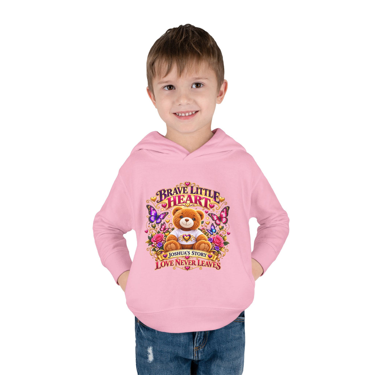 Toddler Hoodie - "Brave Little Heart" Teddy Design (Personalize: Joshua's Story)