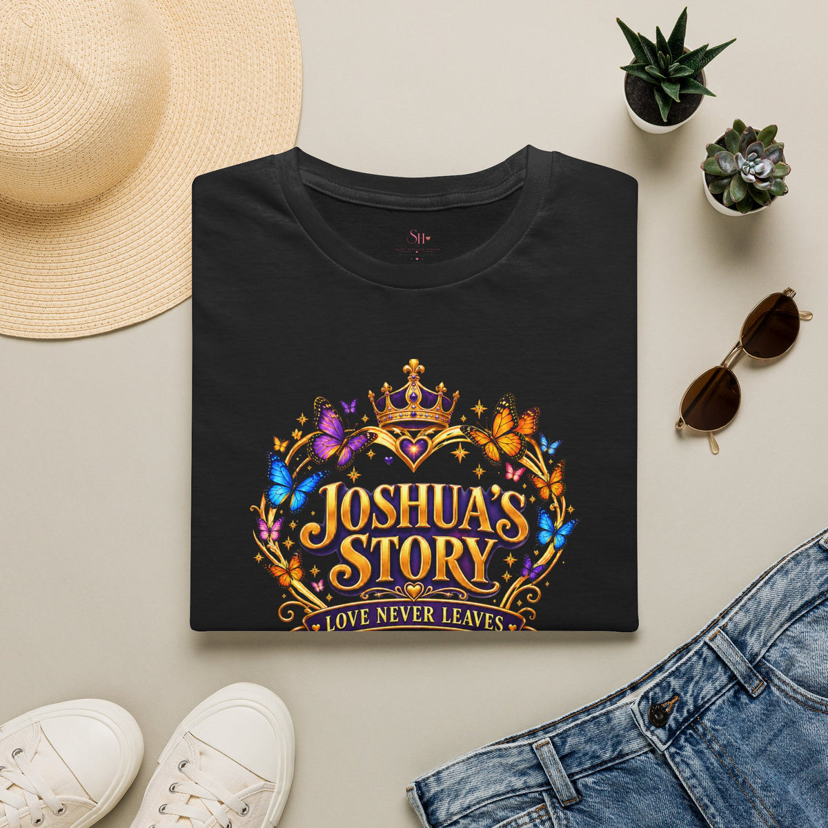 Joshua's Story T‑Shirt — "Love Never Leaves" Inspirational Butterfly Tee
