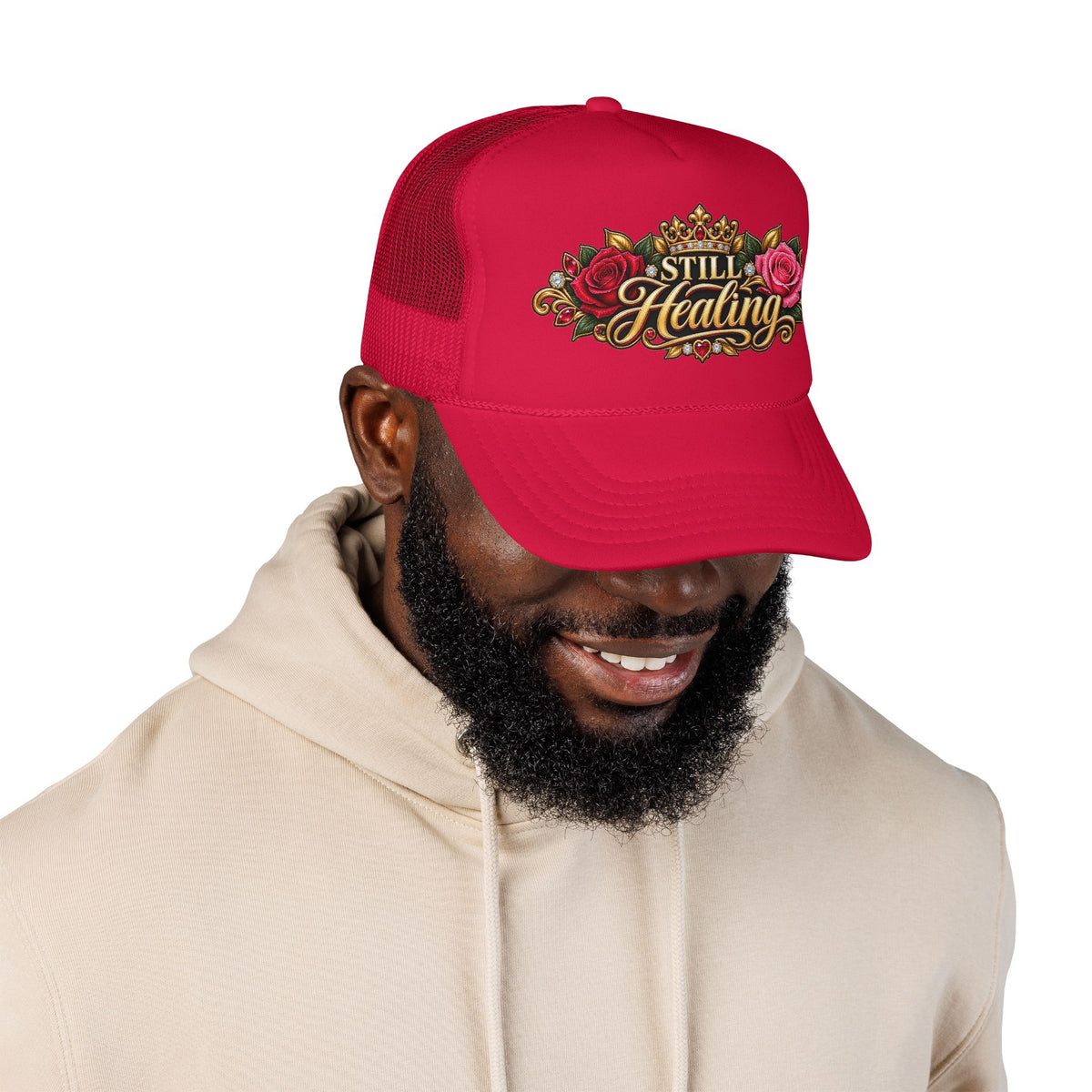 Still Healing Trucker Hat — Floral Crown Recovery Mesh Cap