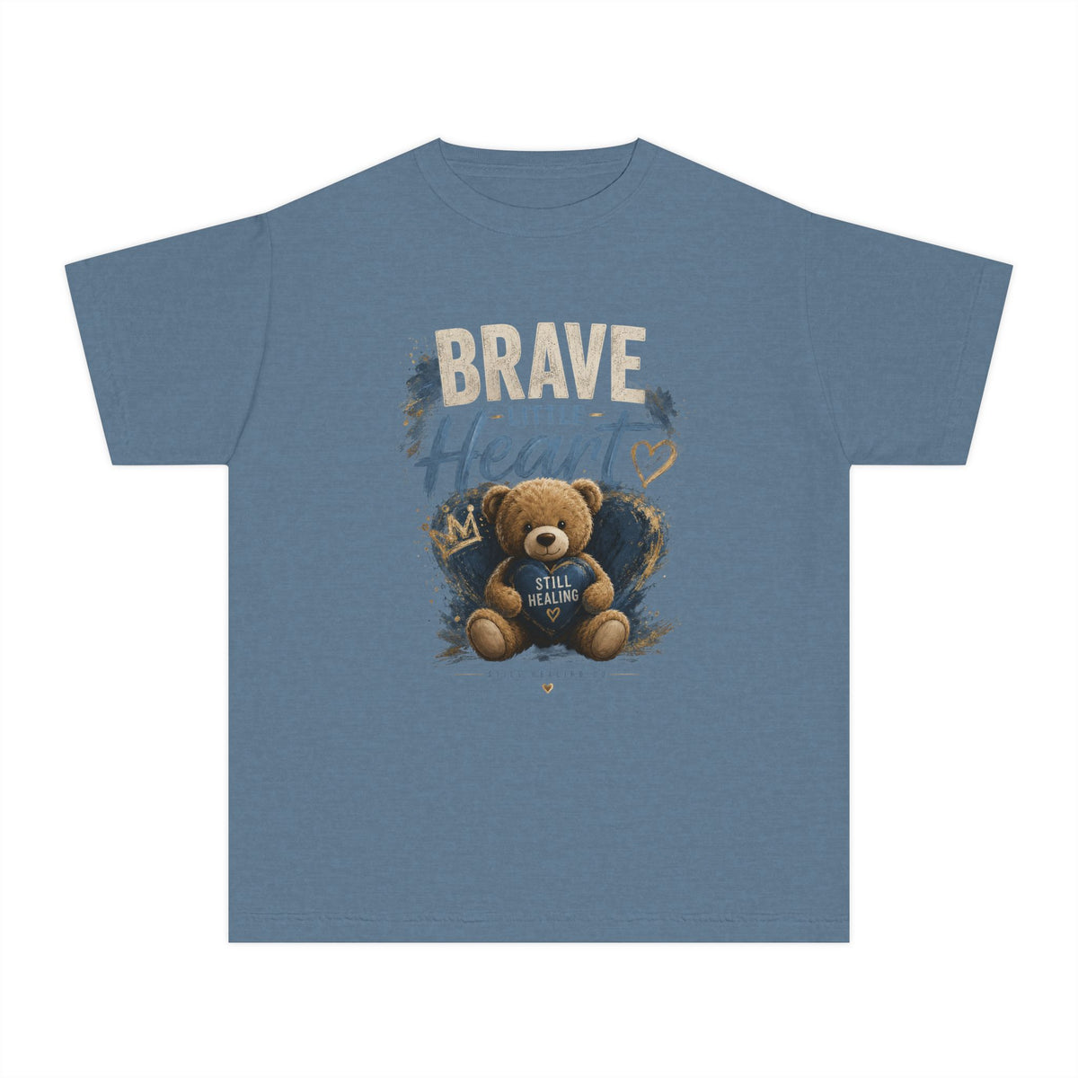 Youth Tee — "Brave Little Heart" Teddy Bear Inspirational Kids Shirt