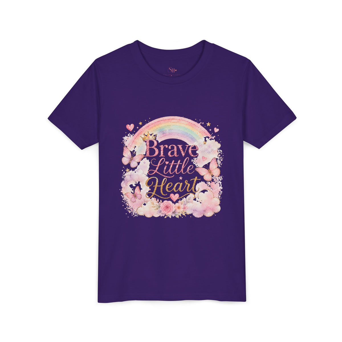 Brave Little Heart Youth Tee — Rainbow Butterflies Floral Kids Shirt