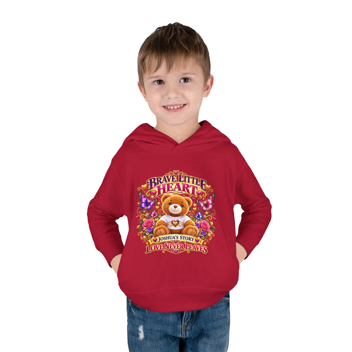 Toddler Hoodie - "Brave Little Heart" Teddy Design (Personalize: Joshua's Story)