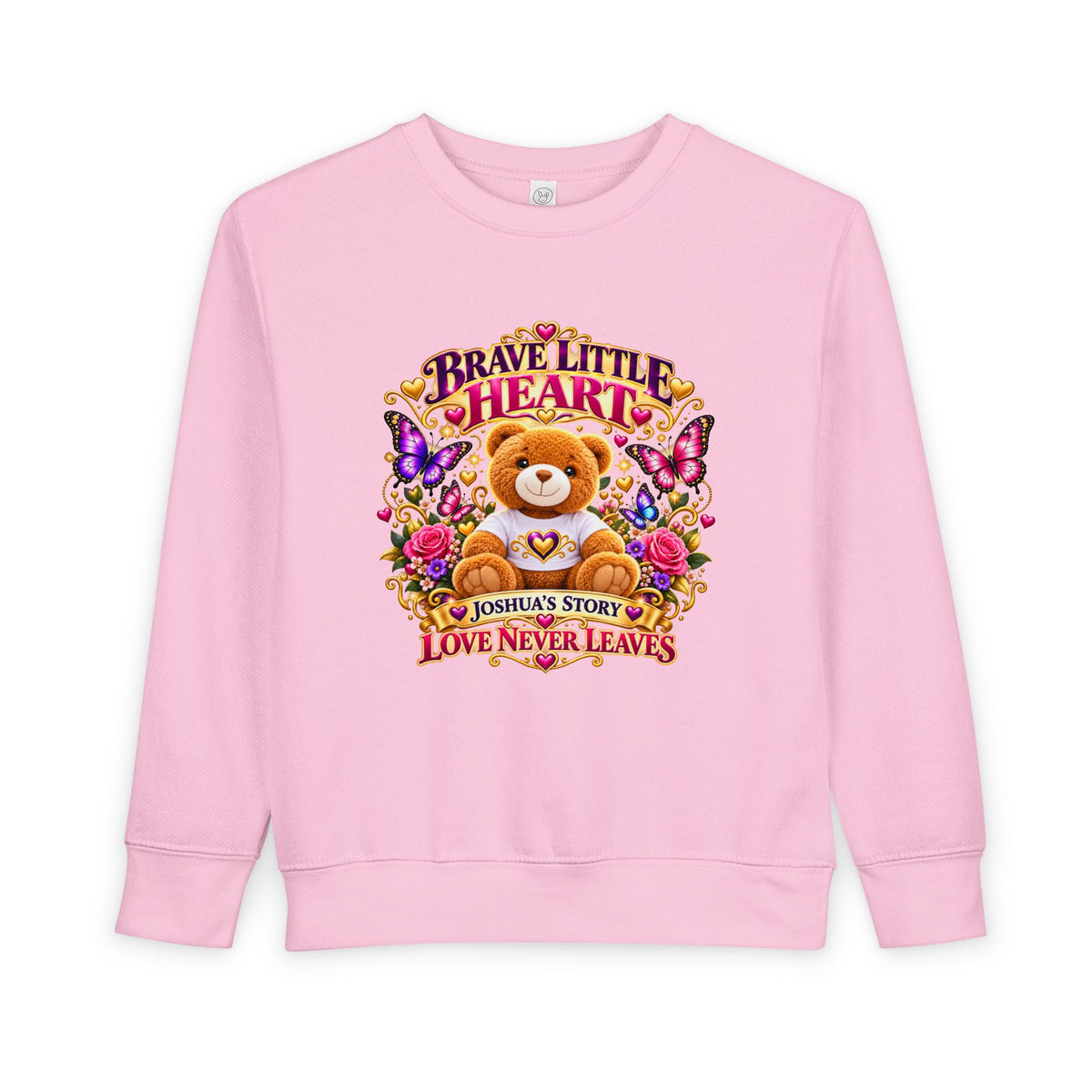 Brave Little Heart Toddler Sweatshirt – Personalized Bear & Butterflies “Love Never Leaves”