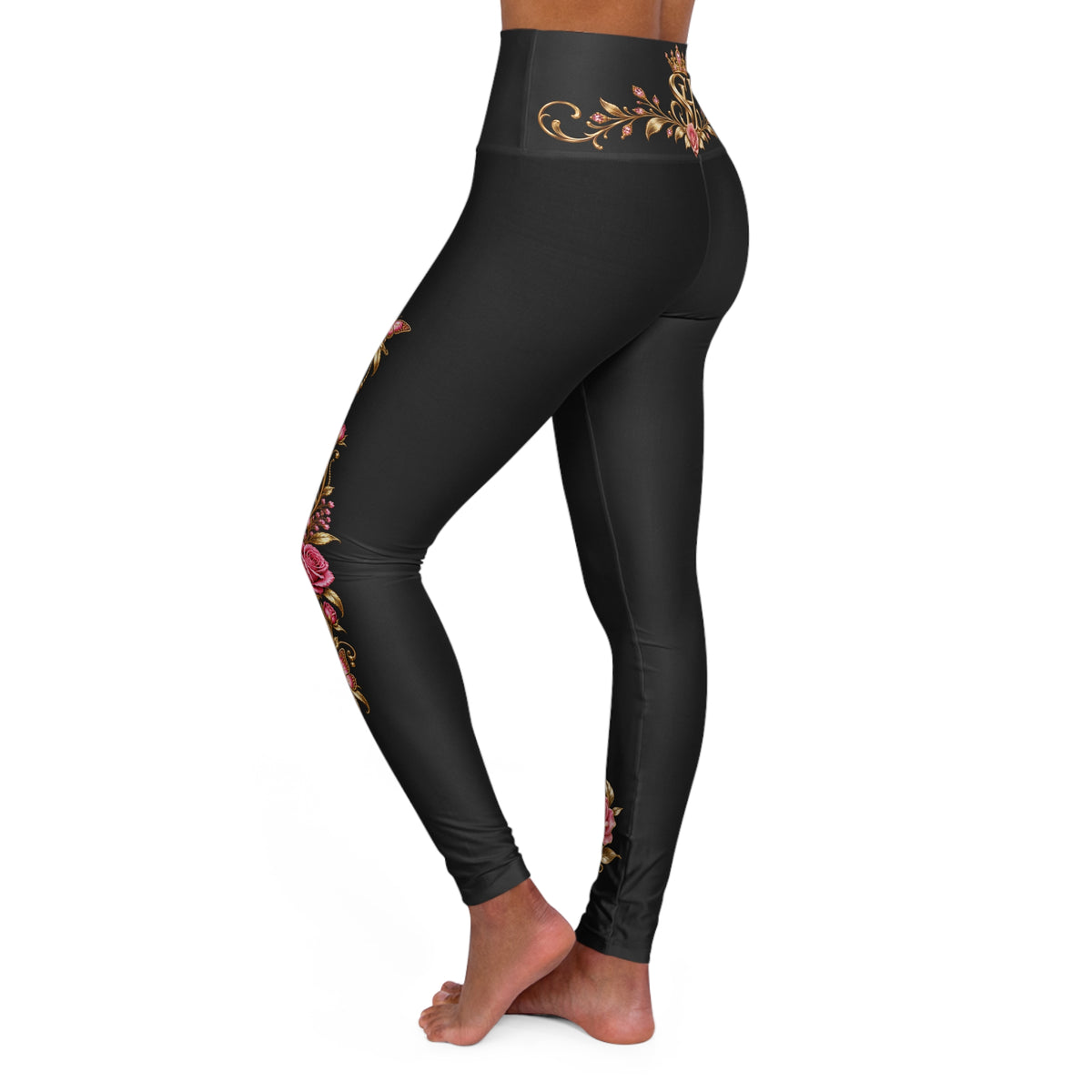 High-Waist Yoga Leggings — Vintage Floral “She’s Healed” Design