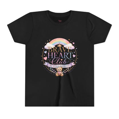 Brave Heart Club Youth Tee — Pastel Rainbow & Teddy Kids Shirt (“Brave Heart Club” Design)