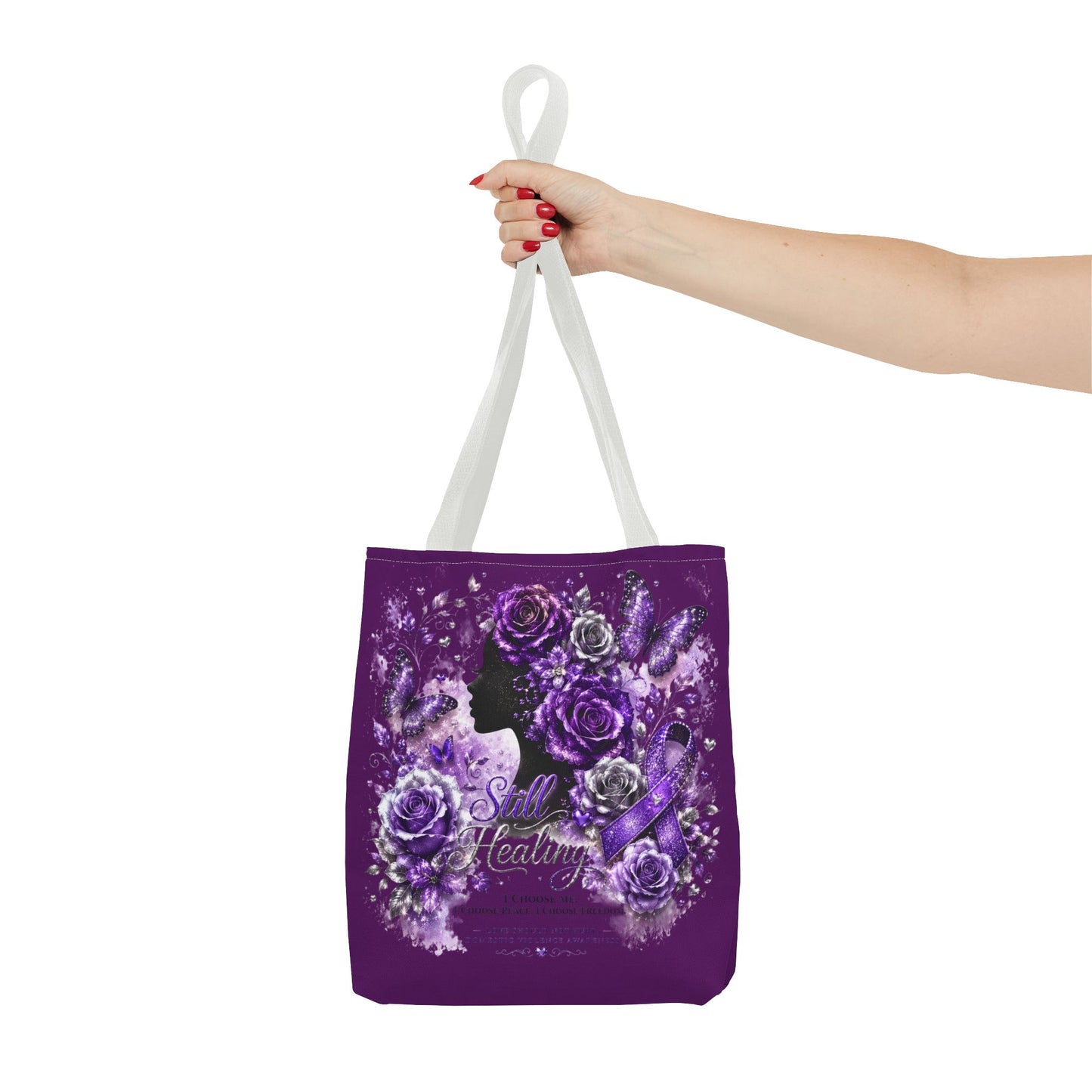 Tote Bag — Purple Silent Healing Floral Ribbon Design