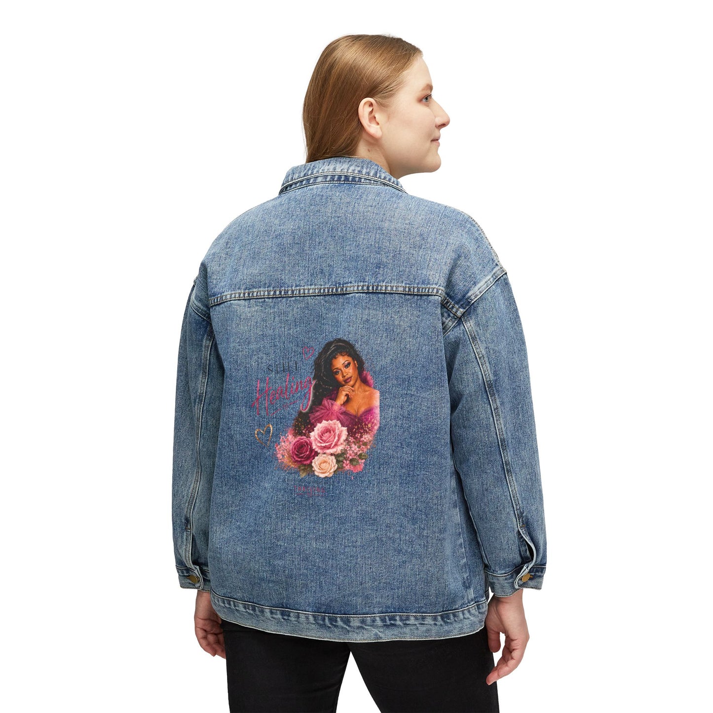 Women's Denim Jacket — Vintage Floral Pin-Up Back Patch