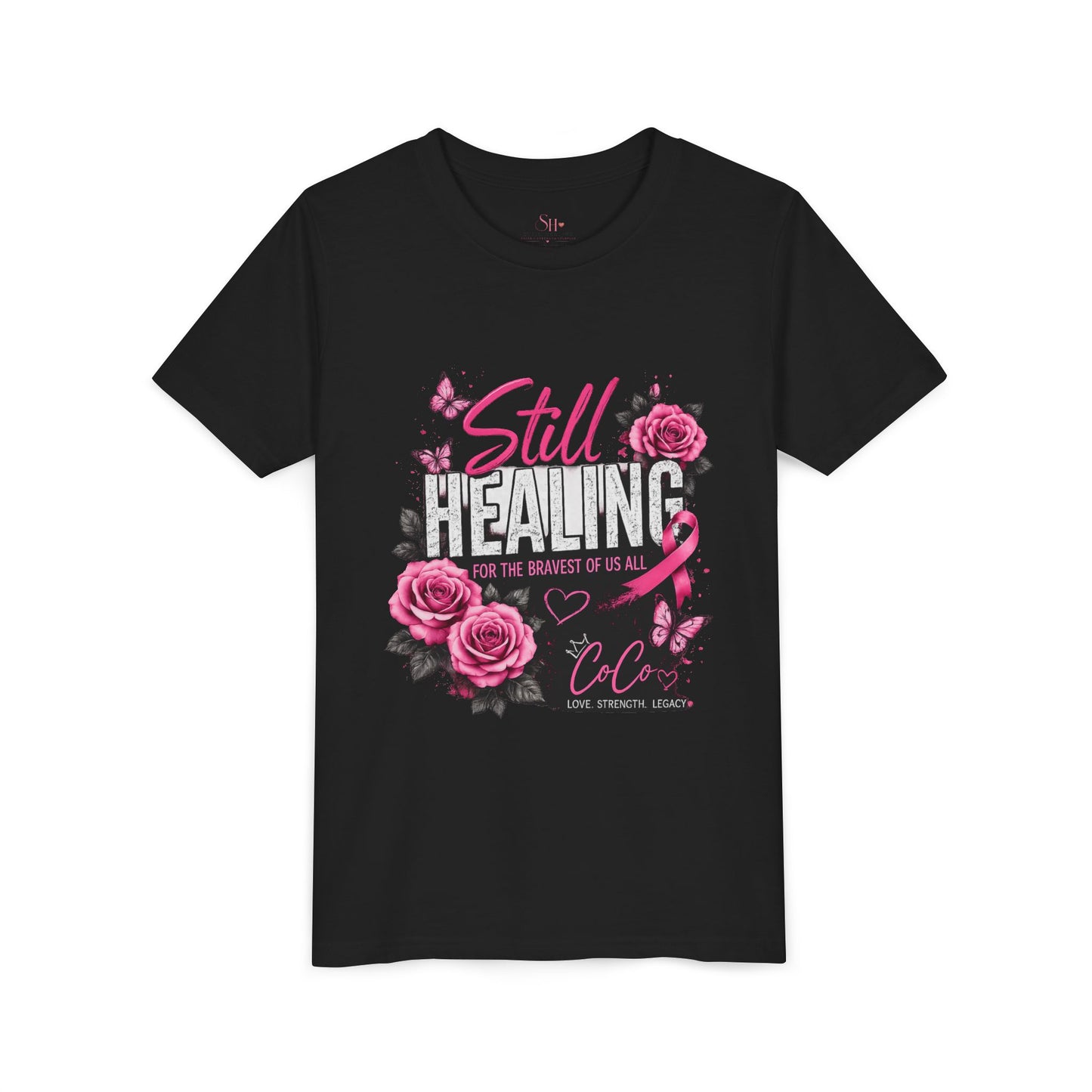 Youth Tee — "Still Healing" Memorial Shirt with Pink Ribbon & Photo Tribute