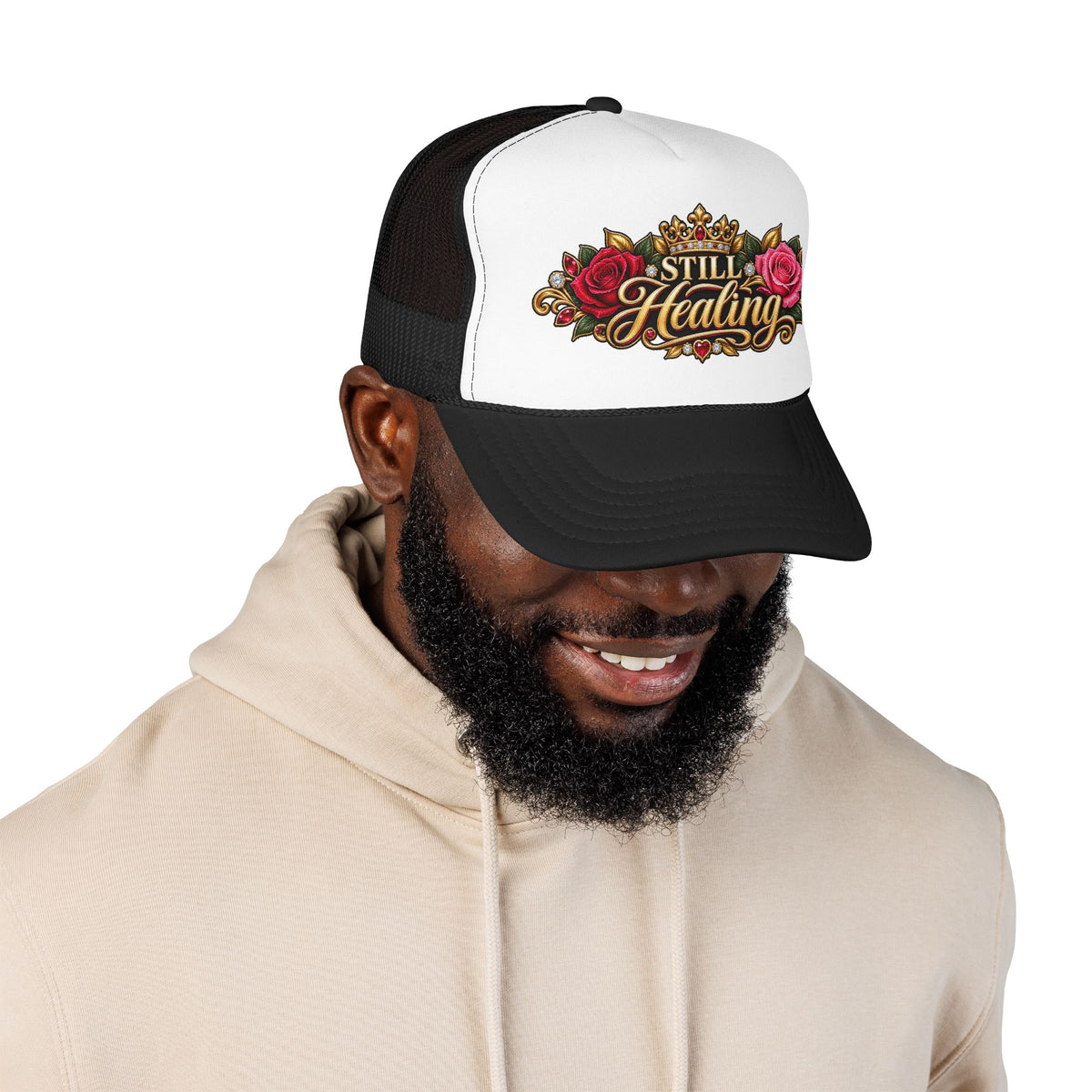 Still Healing Trucker Hat — Floral Crown Recovery Mesh Cap