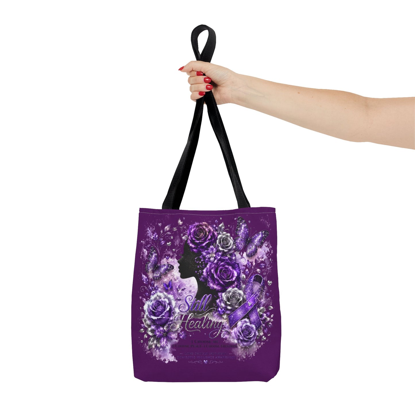 Tote Bag — Purple Silent Healing Floral Ribbon Design