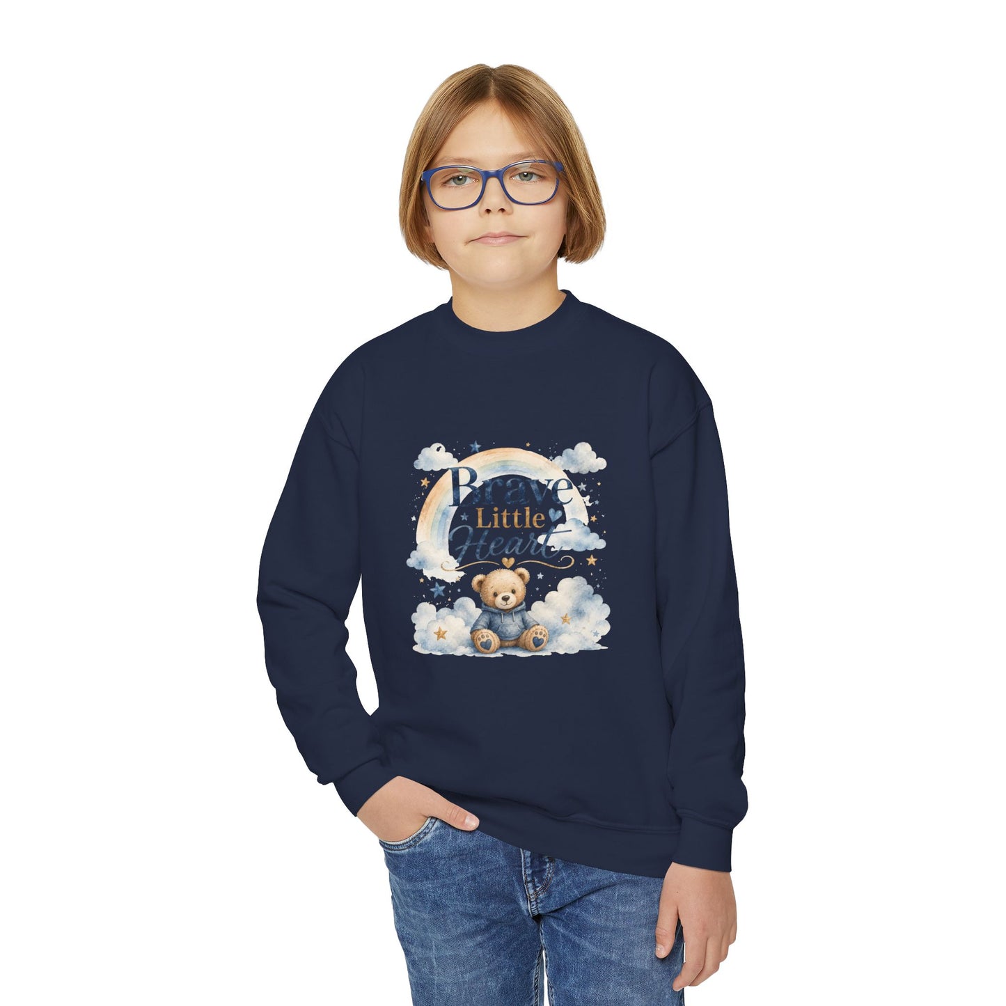 Youth Sweatshirt — "Brave Little Heart" Teddy Bear Kids Crewneck