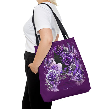 Tote Bag — Purple Silent Healing Floral Ribbon Design