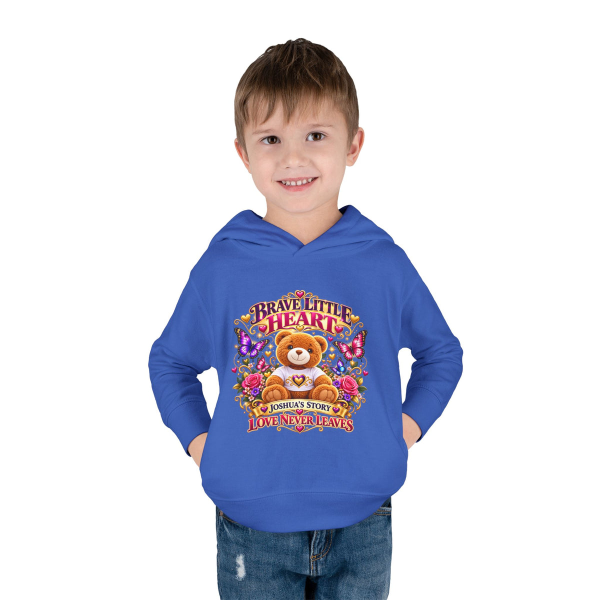 Toddler Hoodie - "Brave Little Heart" Teddy Design (Personalize: Joshua's Story)