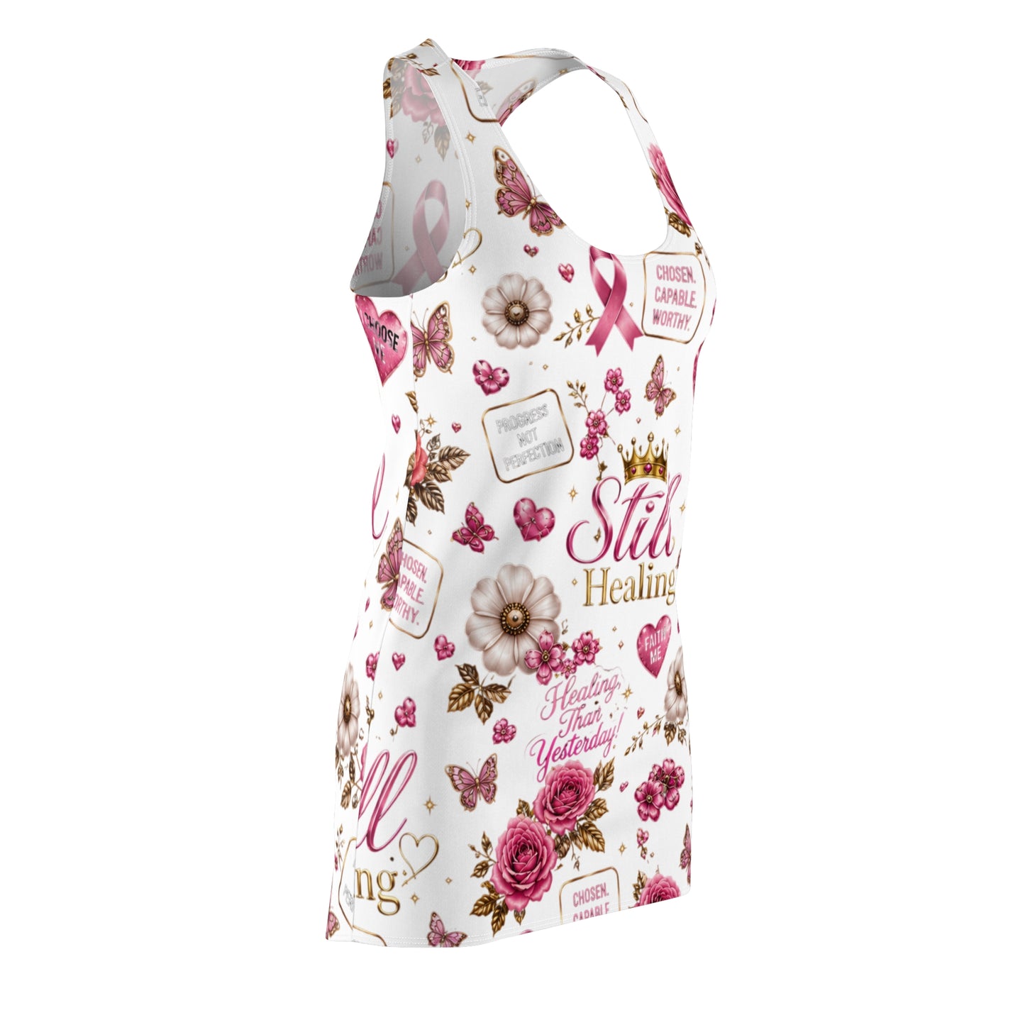 Still Healing Racerback Dress — Breast Cancer Awareness Floral AOP