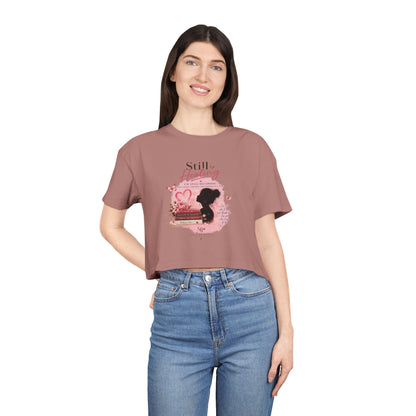Crop Tee — 'Still Healing' Pink Floral Breast Cancer Awareness Top