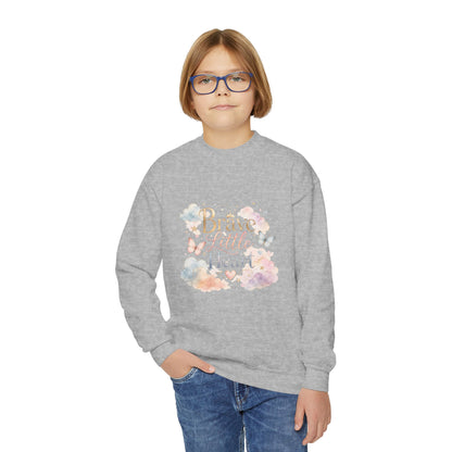 Youth Sweatshirt — "Brave Little Heart" Watercolor Butterfly Crewneck