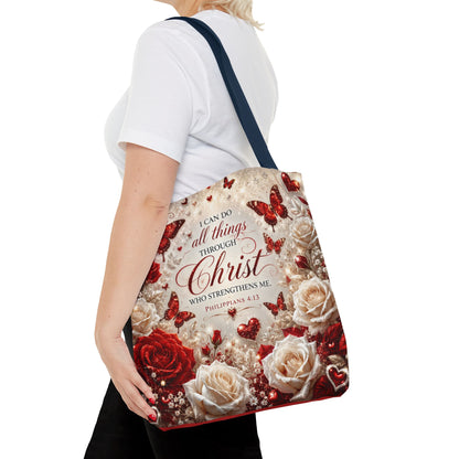 Christian Floral Tote Bag — "I Can Do All Things Through Christ" Philippians 4:13