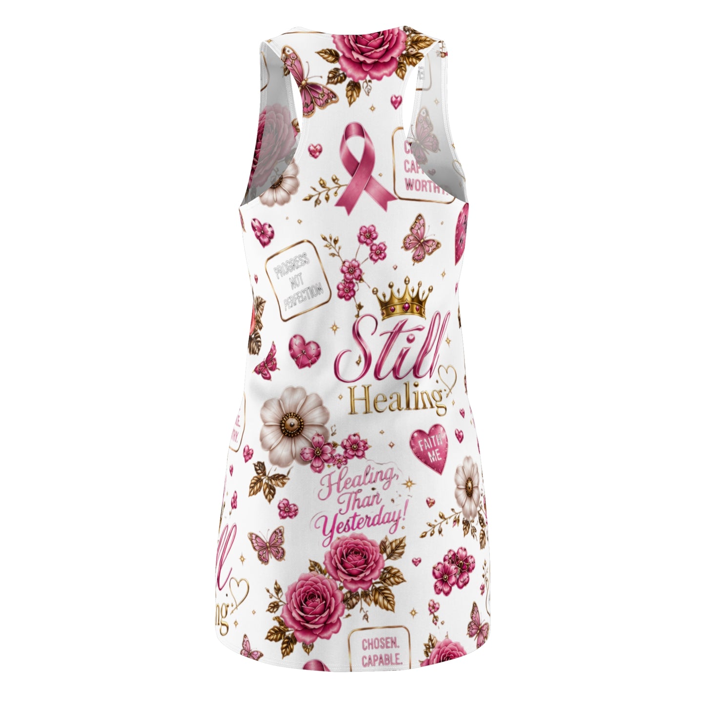 Still Healing Racerback Dress — Breast Cancer Awareness Floral AOP