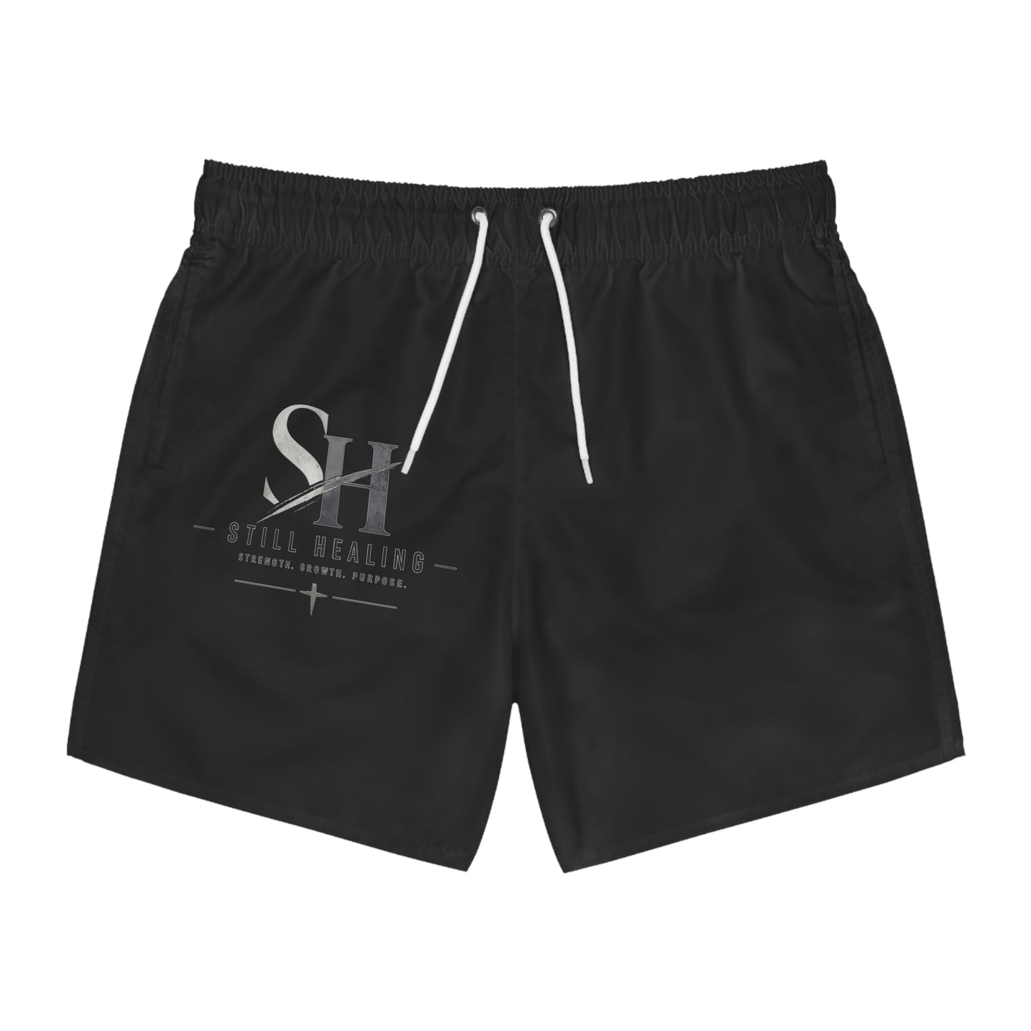 Swim Trunks — 'Still Healing' Motivational Black Swim Shorts