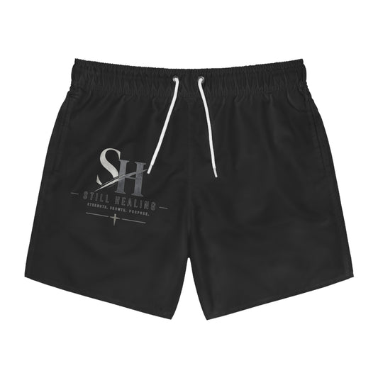 Swim Trunks — 'Still Healing' Motivational Black Swim Shorts