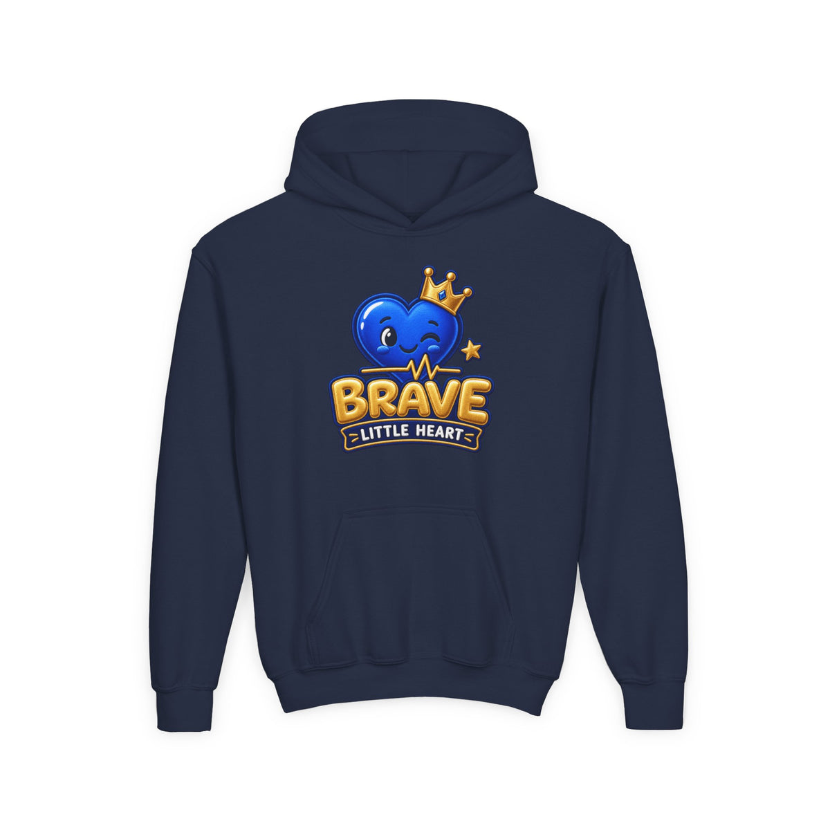 Youth Hoodie - "Brave Little Heart" Cute Blue Whale Crown Design