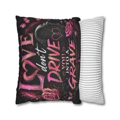 Decorative Pillow - "Love Don't Drive You Into a Grave" Gothic Rose Accent Pillow
