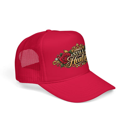 Still Healing Trucker Hat — Floral Crown Recovery Mesh Cap