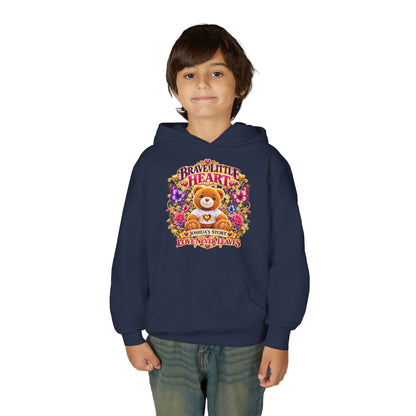 Brave Little Heart Youth Hoodie – Personalized Teddy Bear 'Love Never Leaves' Kids Sweatshirt