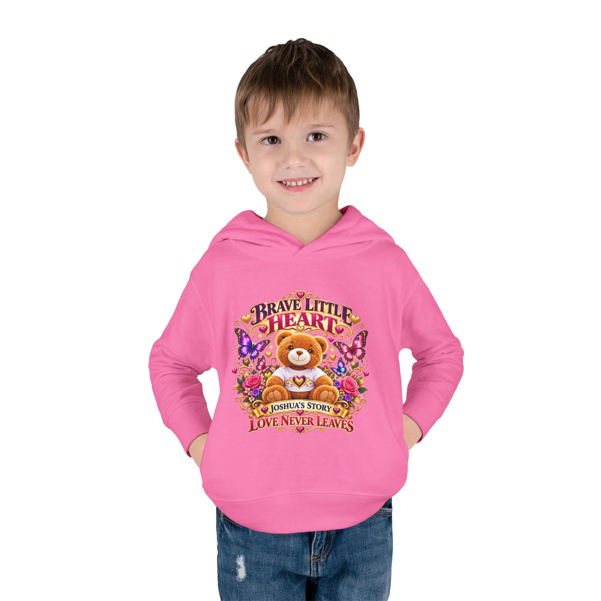 Toddler Hoodie - "Brave Little Heart" Teddy Design (Personalize: Joshua's Story)