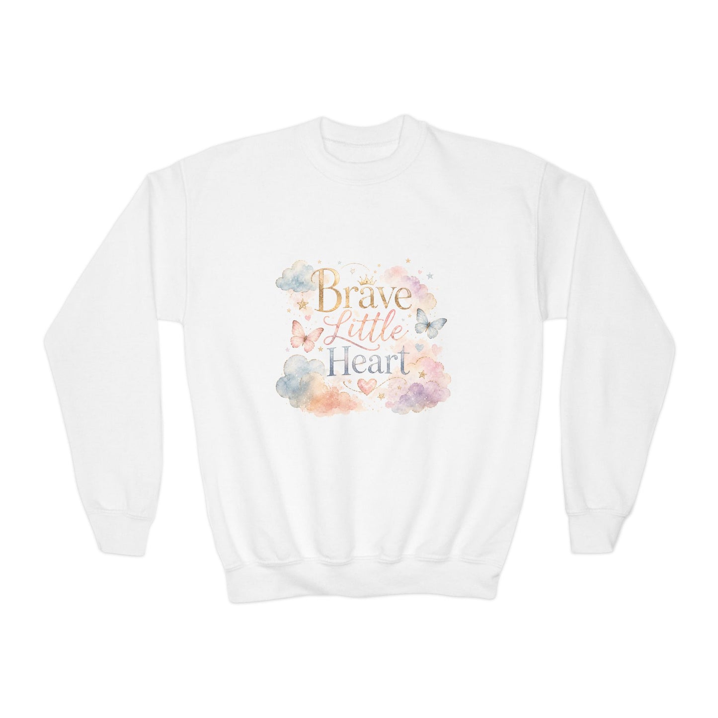 Youth Sweatshirt — "Brave Little Heart" Watercolor Butterfly Crewneck