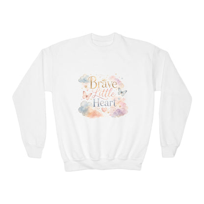 Youth Sweatshirt — "Brave Little Heart" Watercolor Butterfly Crewneck