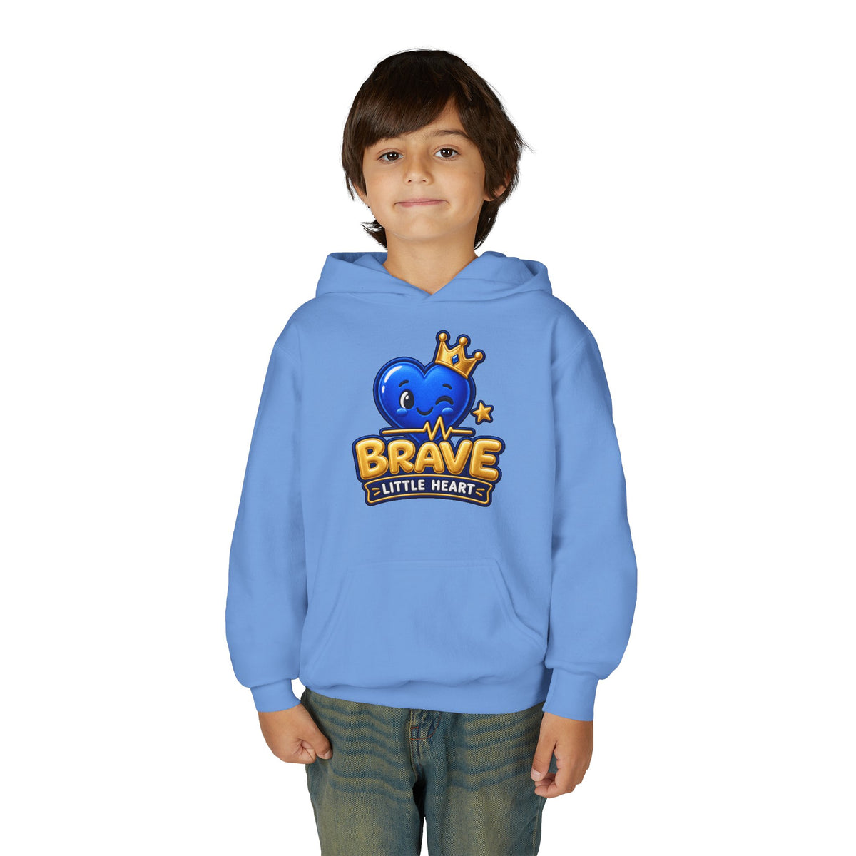 Youth Hoodie - "Brave Little Heart" Cute Blue Whale Crown Design