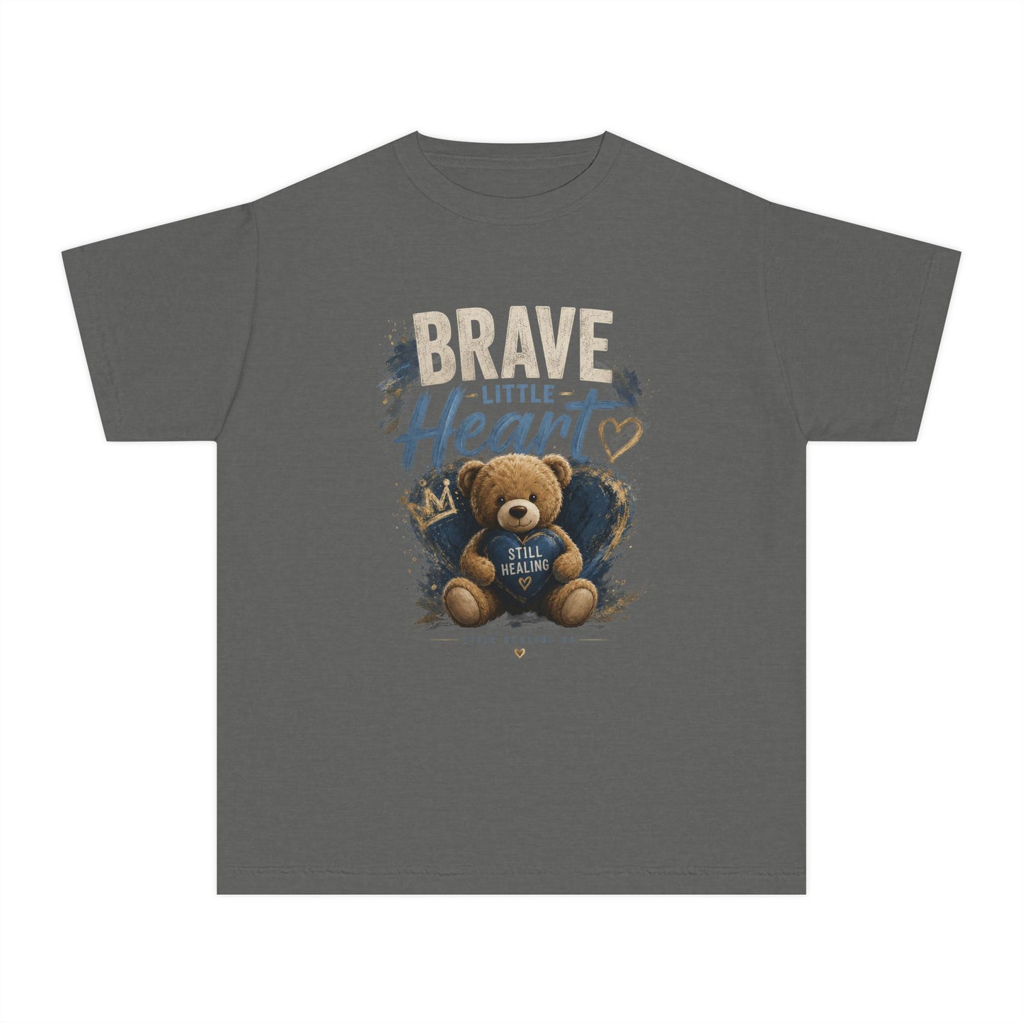 Youth Tee — "Brave Little Heart" Teddy Bear Inspirational Kids Shirt