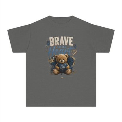 Youth Tee — "Brave Little Heart" Teddy Bear Inspirational Kids Shirt