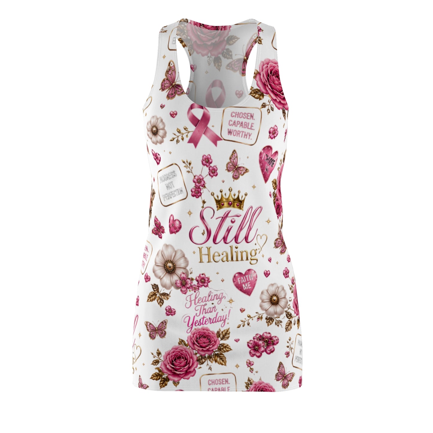 Still Healing Racerback Dress — Breast Cancer Awareness Floral AOP
