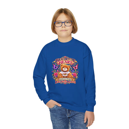 Brave Little Heart Youth Crewneck Sweatshirt — Cute Teddy Bear Floral Kids Pullover