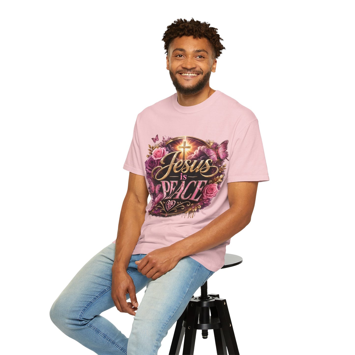 Christian T-Shirt — "Jesus is Peace" Floral Cross Tee