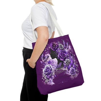 Tote Bag — Purple Silent Healing Floral Ribbon Design